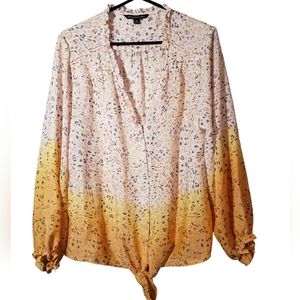 Zac & Rachel Woman Blouse Long Sleeves Elastic Light Pink Orange Buttons Size 1X